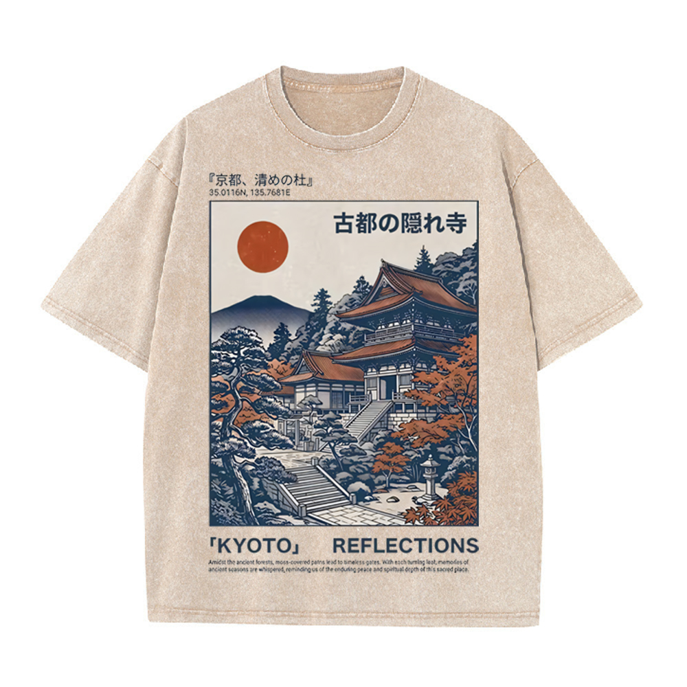 Vintage Fashion Kyoto - تي شيرت بتصميم عتيق مغسول باللون