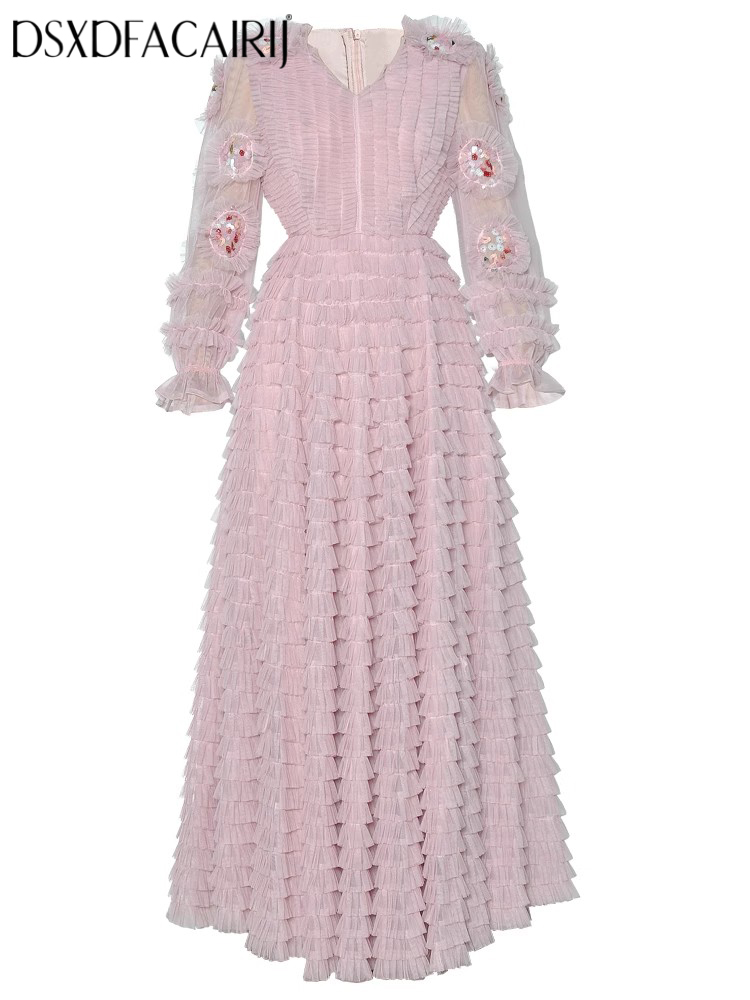 Vintage Fashion Collection - DSXDFACAIRIJ المرأة الترتر التطريز فستان شبكي
